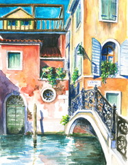 Fototapeta na wymiar Venice watercolor painted.