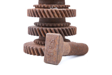 Rusty gears on a white background