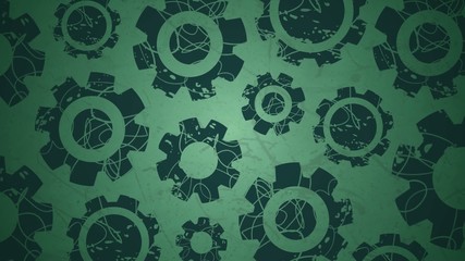 Rotating graphic cogs on green
