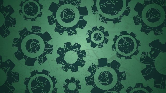 Rotating graphic cogs on green