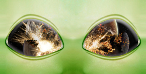 Alien watching the earth during apocalypse