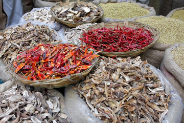 Spices at the indian spice market in Delhi