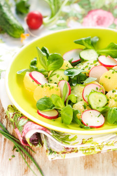 Potato salad with radishes and cucumber