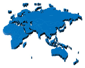 3d map of Eurasia, Africa and Australia