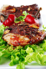 served beef steak on plate