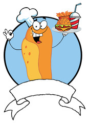 Hot Dog Chef Holder Plate Of Hamburger And French Fries