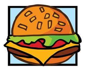 Cheeseburger with lettuce, cheese and tomatoes