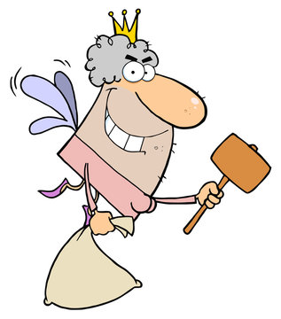 Tooth Fairy Flying With A Mallet And Bag