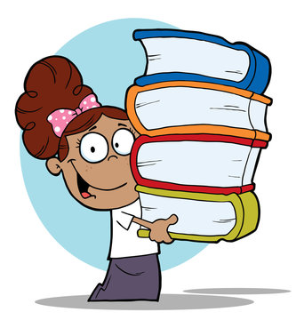 Smart Latina School Girl Carrying A Stack Of Books