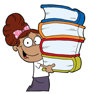 Smart Hispanic School Girl Carrying A Stack Of Books