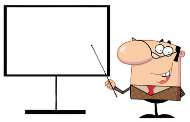 Businessman Pointing A Stick At A Blank Board