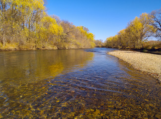 Obraz na płótnie Canvas Autumn warm day on river bank