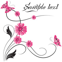 Flower ornament with blue butterfly