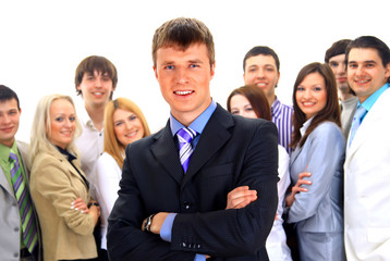 business man and his team isolated over a white background