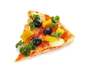Tasty pizza with olives isolated on white