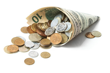 horn from dollar denominations with fine coins