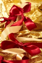 satin ribbons on the gold background