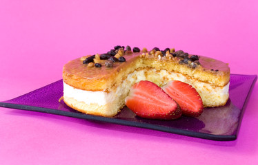 Plate With Cheescake And Strawberries