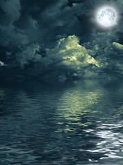 moon with nightly clouds over the water © B@rmaley