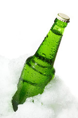 Close up view of the bottle in ice