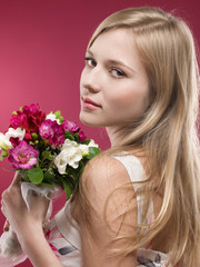 girl with pink flowers