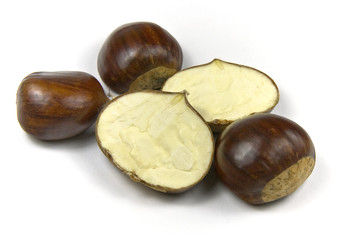 Edible chestnuts (castanea sativa) isolated on white
