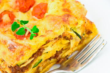 Homemade lasagna on a plate