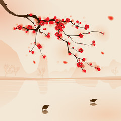 Obraz premium oriental style painting, plum blossom in spring