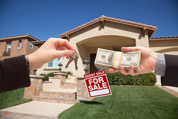 Handing Over Cash For House Keys and Short Sale Sign