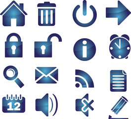 set of blue elegant simple icons