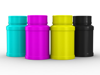 Bottle for tablets. CMYK. Isolated 3D image