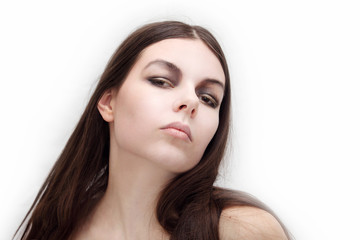 Fototapeta premium girl with silky hair on a white background