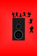 Gitarrenspieler von Lautsprecherbox springend © Klaus Kaulitzki