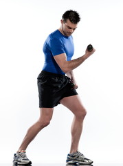 Fototapeta premium man doing biceps workout on white isolated background