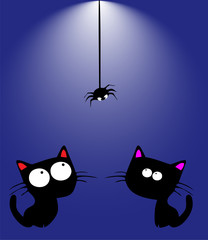 Cats with a spider. Vector