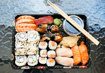 tray with sushi assortment