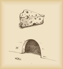 Where is Jerry? peace of cheese and mouse hole -drawing