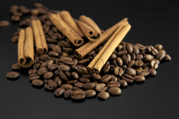 Coffee beans with cinnamon sticks