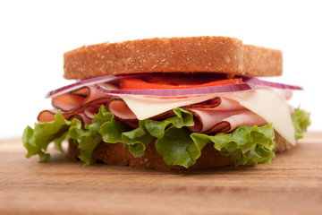 Ham sandwich on whole wheat bread