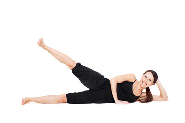 Obraz na płótnie Canvas smiley woman doing exercise