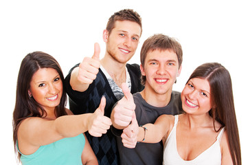 smiley young people showing thumbs up