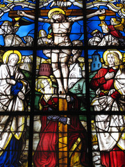 Crucifixion of Christ medieval stained glass window