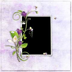 violet spring frame with crocuses