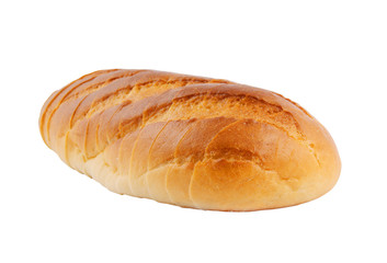Cutting bread on white background