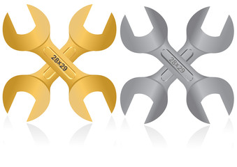Gold and silver two crossed wrenches