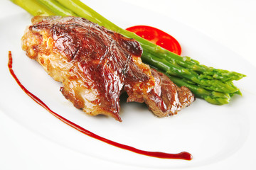 beef meat served on white