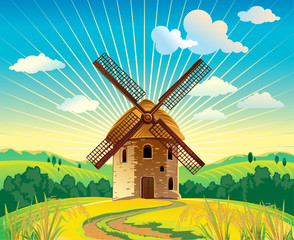 Summer landscape with a windmill © Rustic