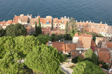 Historic City at mediterranean sea in Croatia from high above