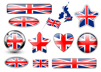 England, United Kingdom flag buttons great collection