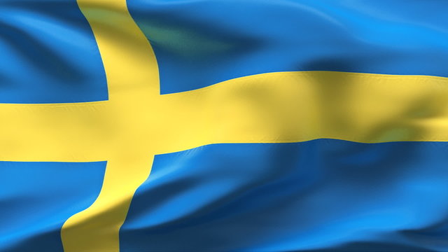 Creased Sweden flag in wind with seams and wrinkle